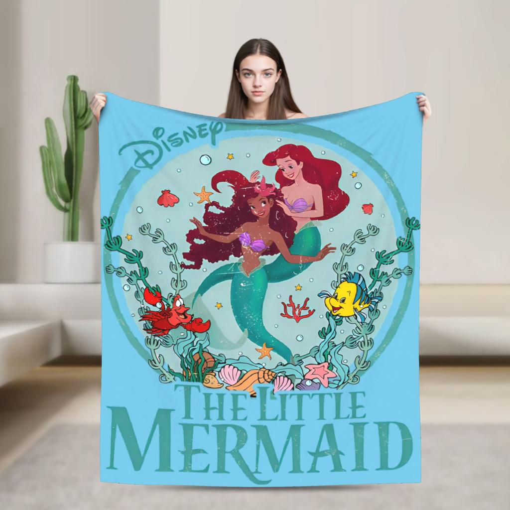 Flounder Sebastian and Ariel Wool Blankets Little Mermaid Vintage Throw Blankets for Home Hotel Sofa 200x150cm Rug Piece