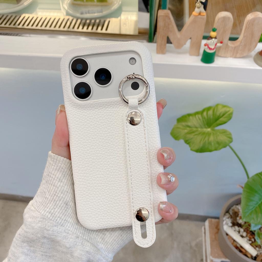 Lychee Ring Holder Stylish Wristband PU Leather Phone case For iPhone 17 Pro Max 16 Plus 15 14 13 12 kickstand Shockproof Cover