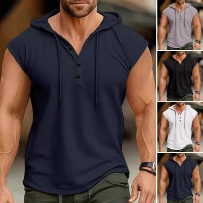 Herren Weste Kapuze Kordelzug Ärmelloses Tops Einfarbiges T-Shirt mit breiter Schulter