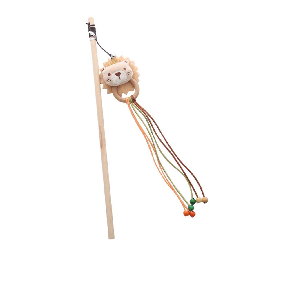 Cat Teaser Wand Toy - Plush Lion & Dog Design, Wooden Handle Interactive Toy for Cats,