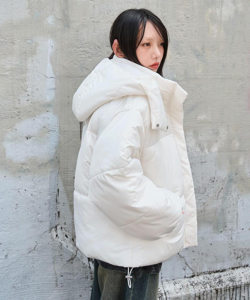 WEGO Hooded Puffer Winter Korean Size 2-Way Jacket, Outerwear, Jacket, Padded, Style, Fall/Winter, Gift, Women's, S, White/Ivory