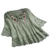Women Lace Trim Embroidered Blouse Casual Pink Top