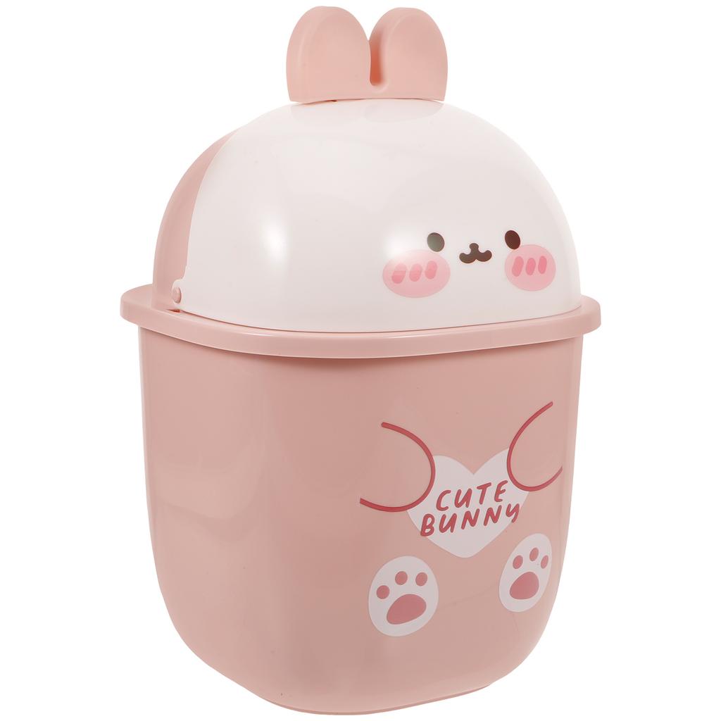 1 Mini Desktop Trash Can Cartoon Rabbit Plastic Trash Bin Toilet Paper Bin Tabletop Garbage Bin With Lid Countertop Waste Bucket