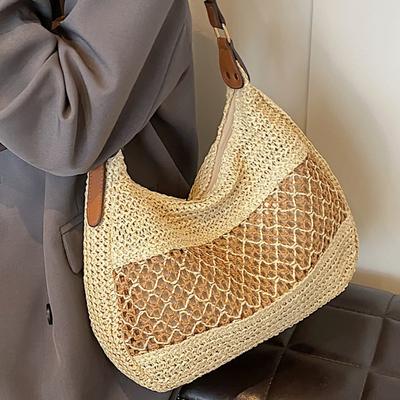 Holiday Wind Beach Straw Bag Women's New Fashion Hollow Woven Bag Casual Versatile Shoulder Messenger Bag Woven Straw Tote Bag for Women