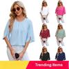 Women's Spring/Summer New Solid Color Round Neck Five-Fifth Sleeve Loose Chiffon Shirt Top for Women
