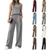 Damen Casual Mode Hochgeschlossenes Ärmelloses Top und Weitbeinige Hosen Set