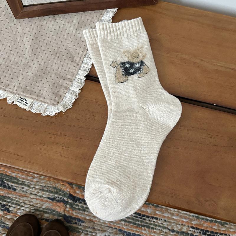 Wool socks autumn and winter tube socks Japanese warm winter cute cartoon dressing puppy stacking socks