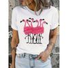Women'S Fashion White Short-Sleeved T-Shirt, Flamingo Print, Material, Multiple Sizes Available, Suitable for Daily Wear, Stylish and Comfortable,