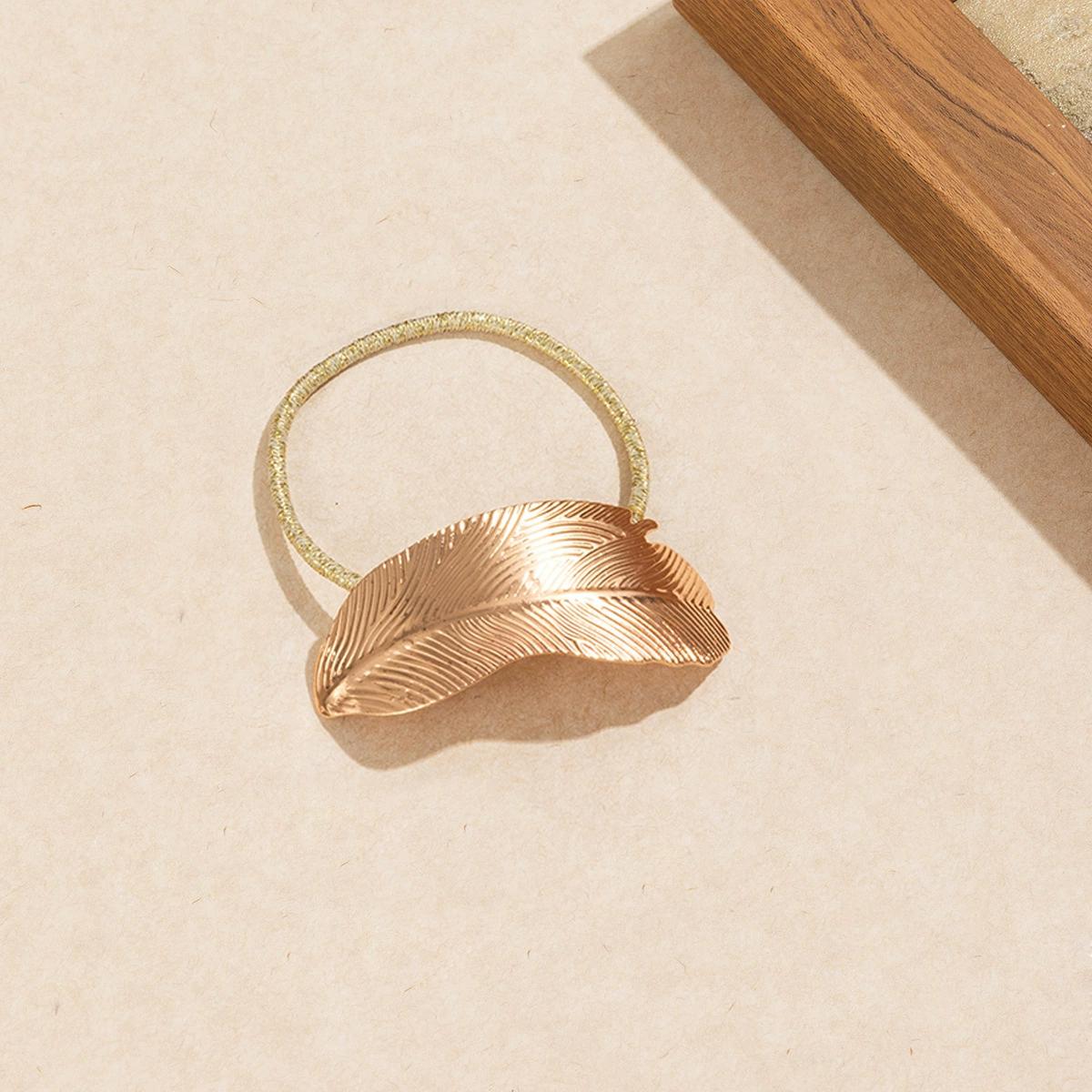 

Набор резинок для волос из сплава Boho Chic - гладкий дизайн в виде листьев, блестящие металлические резинки для волос для женщин и девочек 14+, прочный и стильный подарок