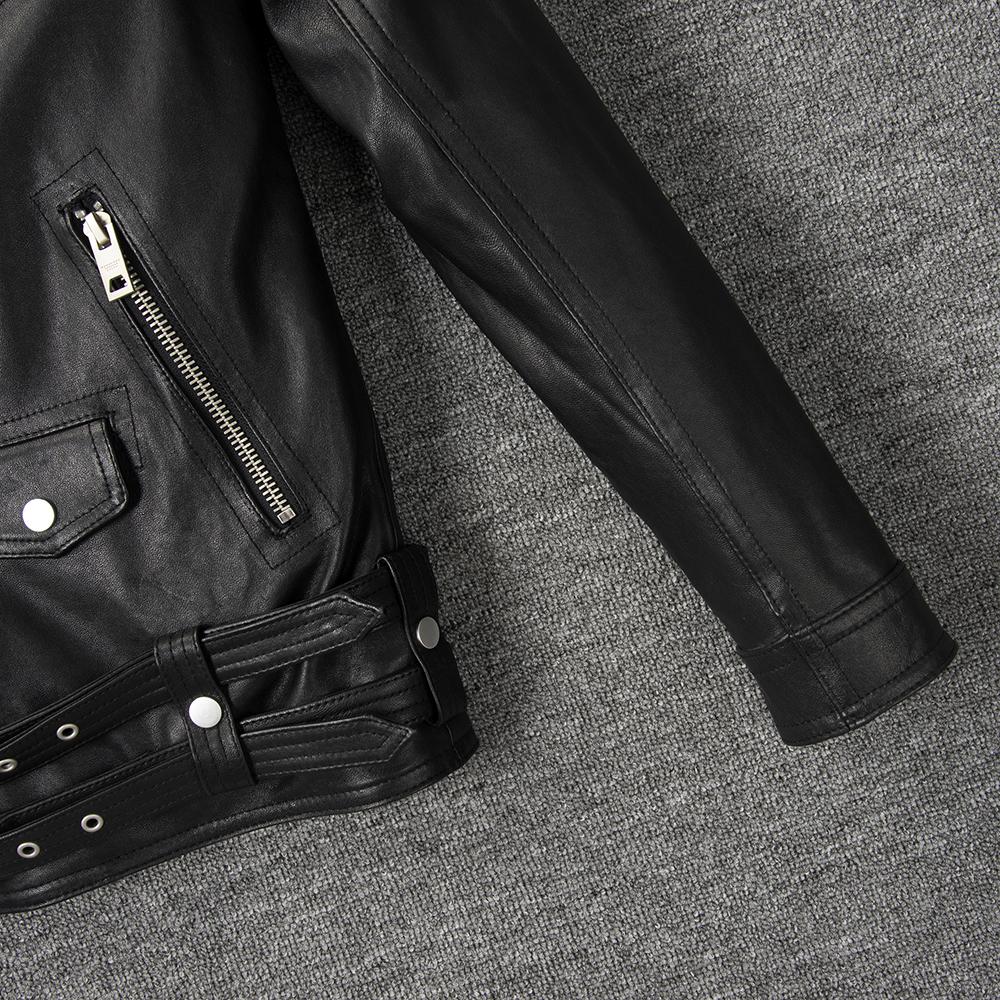 Motorcycle Style Jackets Natural Tanned Sheepskin Soft Genuine Leather Jacket Men Black Moto Biker Skin Coat Spring Autumn