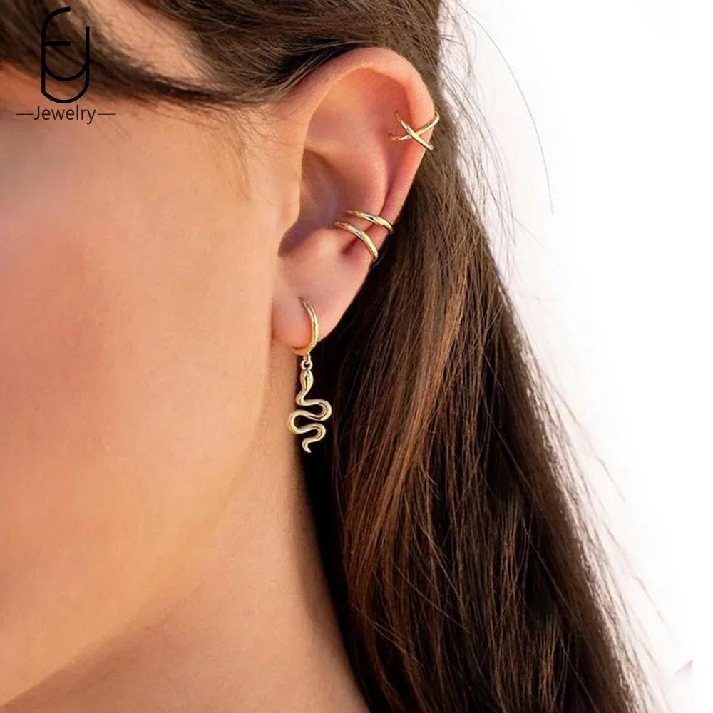 925 Silver Needle Vintage Snake Earrings Women Gold Round Ear Clips Punk Style Fashion Hoop Earrings Women Jewelry