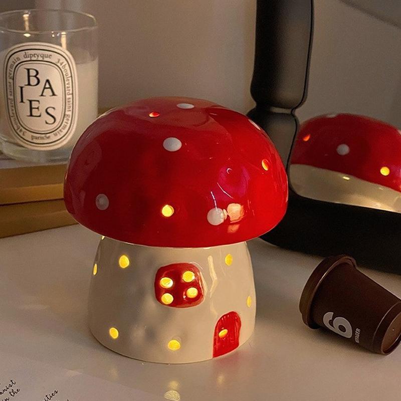 Lampe de nuit créative en forme de champignon, lumière de chevet, décoration de maison, céramique, jolie lampe de nuit champignon, cadeau d'anniversaire