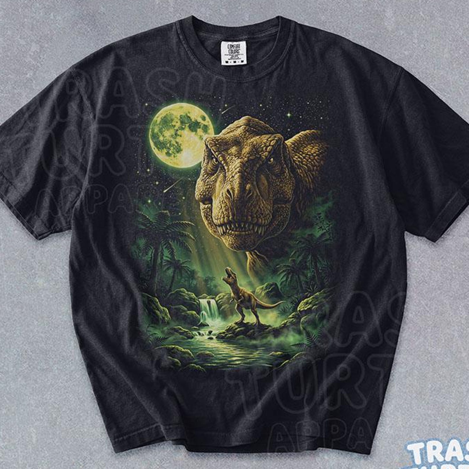 T Rex Howling Moon Shirt Retro Dinosaur Lover Graphic TShirt Prehistoric Jungle T-shirt Tyrannosaurus Graphic Tee 4XL