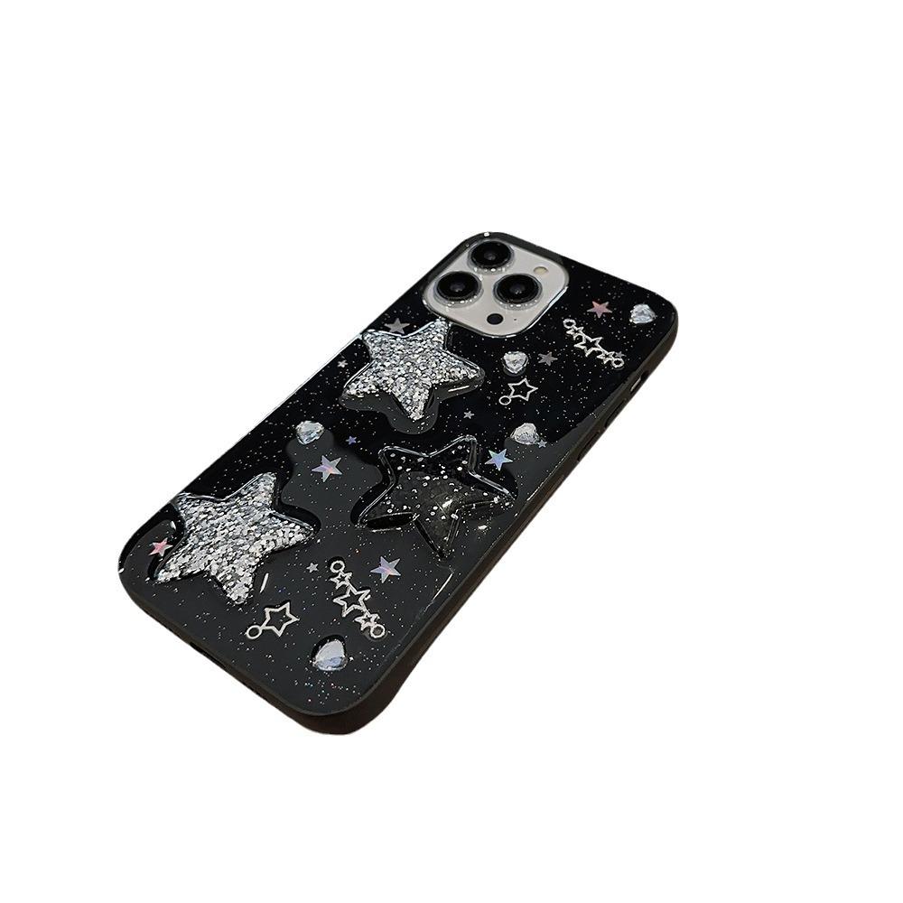 Capa de celular preta 3D brilhante rosa estrela para iPhone 15 14 13 12 11 Pro Max X XR XSMAX 7 8 Plus SE TPU capa capa novos produtos