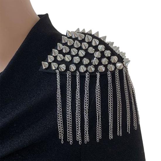 

Punk Tassel Epaulet Retro Rivet Shoulder Epaulets Tassel Chain Epaulettes for Uniforms Men Women Costume Accessories 1pc срібний