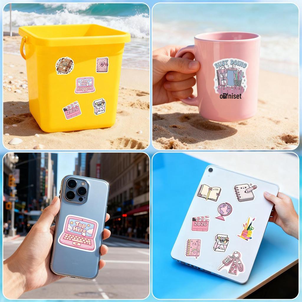 50 Pink Back-to-School Graffiti Waterproof Stickers for Computer Decoration