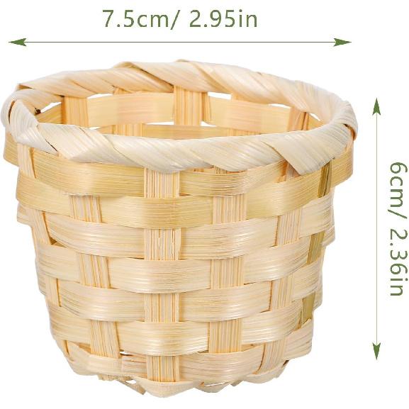 NUOBESTY 6Pcs 2.95X2.95X2.36in Mini Wood Woven Baskets Small Baskets Miniature Artifical Wood Woven Baskets Mini Straw Woven Storage Basket Without