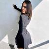 Elegante e grazioso abito da donna autunno inverno nuovo nero sexy corto abito da donna scollo a V manica lunga sottile tinta unita mini abito