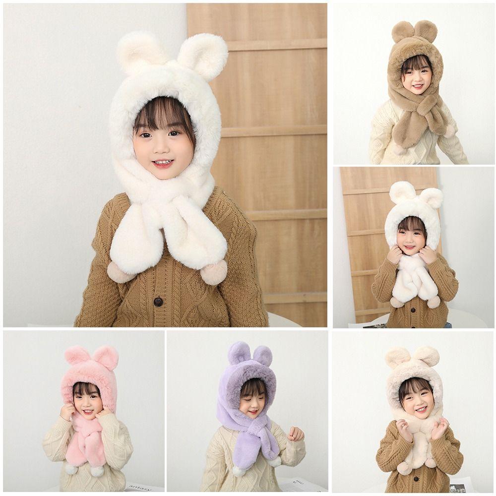 One-Piece Kids Hat Hooded Scarf Plush Infant Beanies Cap Fashion Winter Baby Hat Scarf