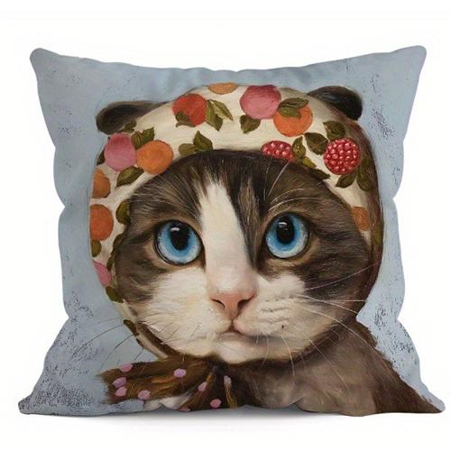 Cat Bandana Decorative Pillowcase, Ultra-soft Polyester Material Living Room Sofa Backrest Car Pillowcase Home Decoration