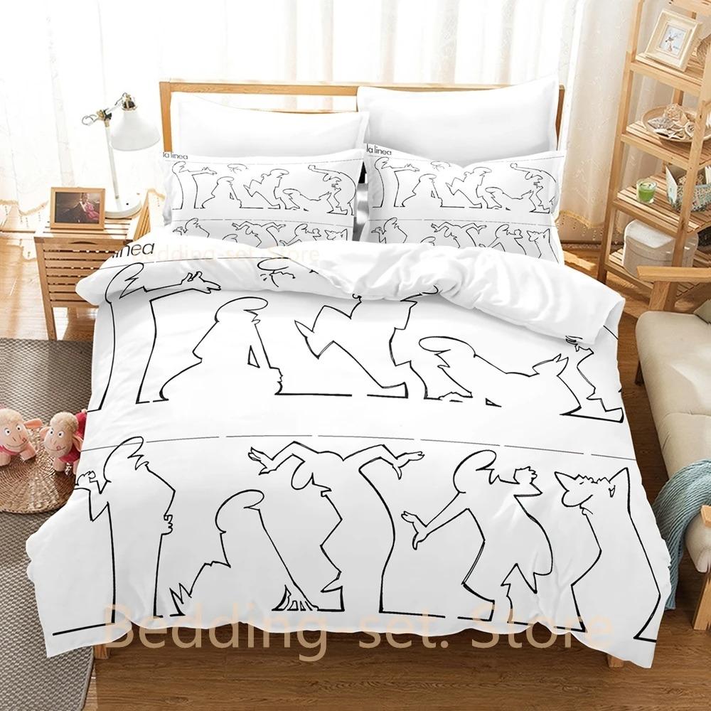 La Linea The Line Osvaldo Cavandoli Povlečení Jednolůžkové Twin Full Queen King Size Ložní souprava Dospělý Dítě Ložnice Sady povlaků na přikrývky Anime