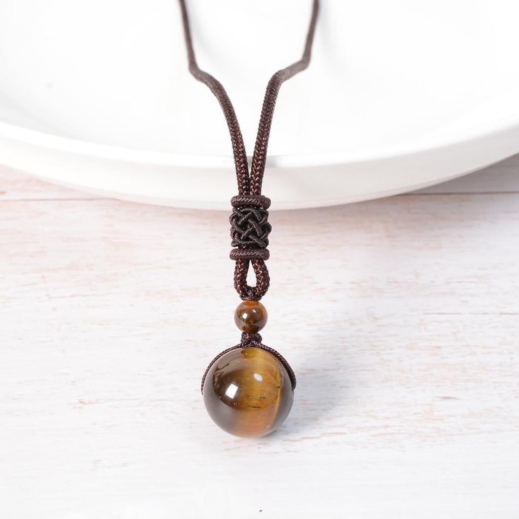 Tiger's Eye & Obsidian Rainbow Pendant Necklace - Modern Simple Design, 16mm Bead