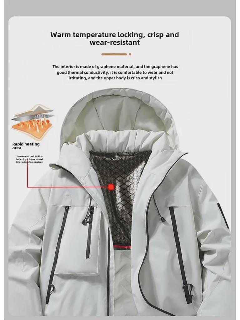 Upgraded J91 Men's Graphene Cotton Hooded Jacket: Trendy, Windproof, Waterproof, Thickened Design for Couples.