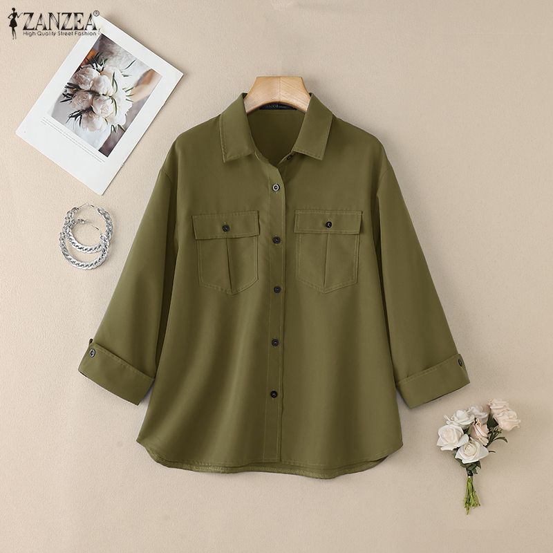 ZANZEA Lässige Bluse mit Umlegekragen und 3/4-Ärmeln für Damen