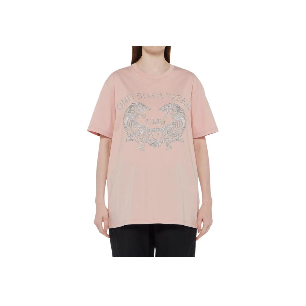 ONITSUKA TIGER Soft Comfortable Minimalist Solid Color Short Sleeve T-Shirt Unisex Tops Light-Pink 2183B458-700