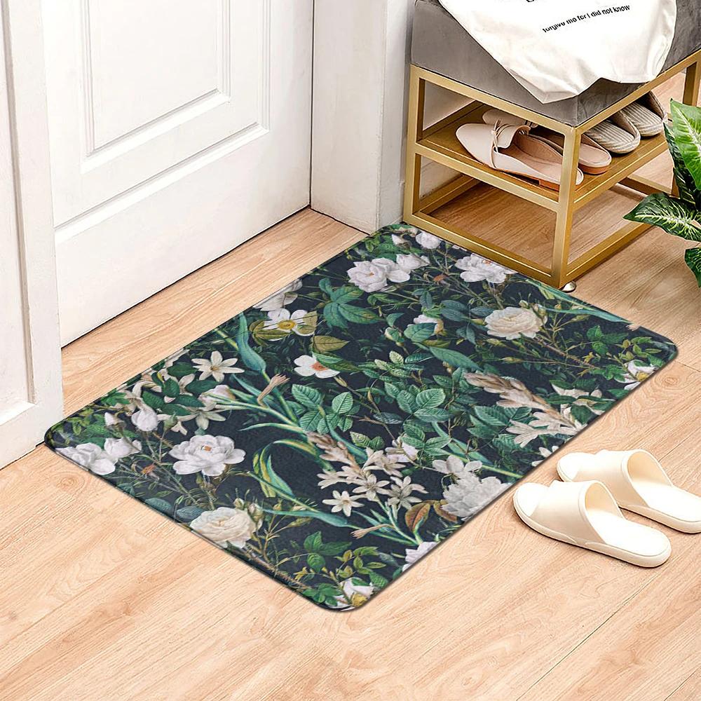 Beautiful Flowers Entrance Door Floor Mat Door Mat Non-Slip Foot Pad Home Welcome Carpet for Hallway Bath Kitchen Doormat