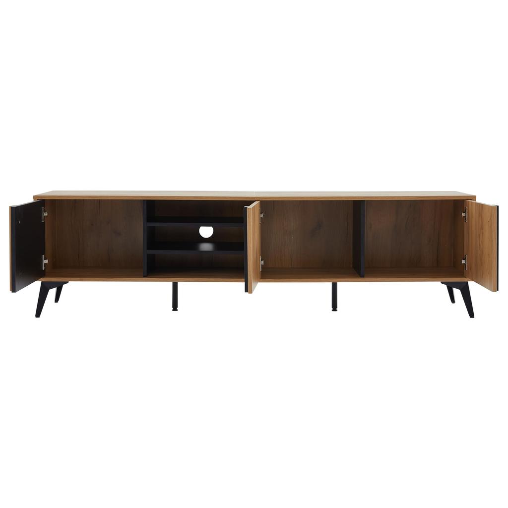TV Cabinet for TVs Up To 80 Inches, Modern TV Lowboard with 3 Open Compartments, TV Chest of Drawers, Living Room Dining Room, Brown & Black, 180x40x50cm