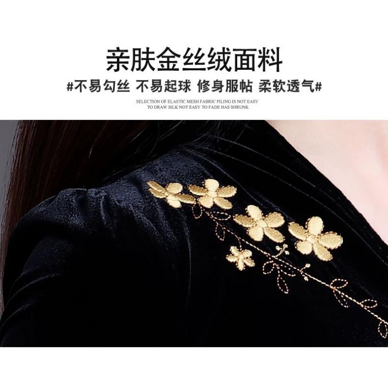 Sametové Zesílené Černo-Zlaté Spodní Tričko pro Ženy Nový Podzim a Zima Západní Styl Vnitřní Top