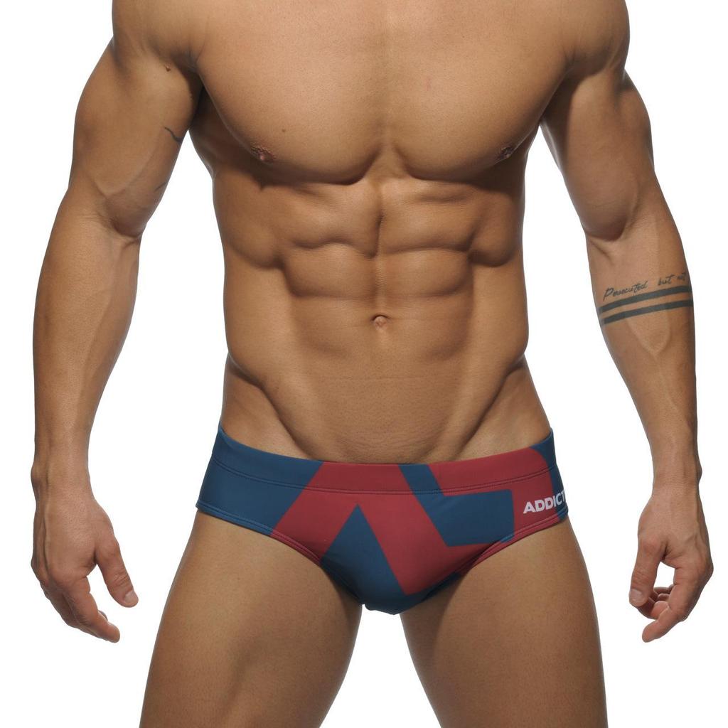 Stylish Men's Nylon Swim Briefs with Sexy Lace-up Print Design