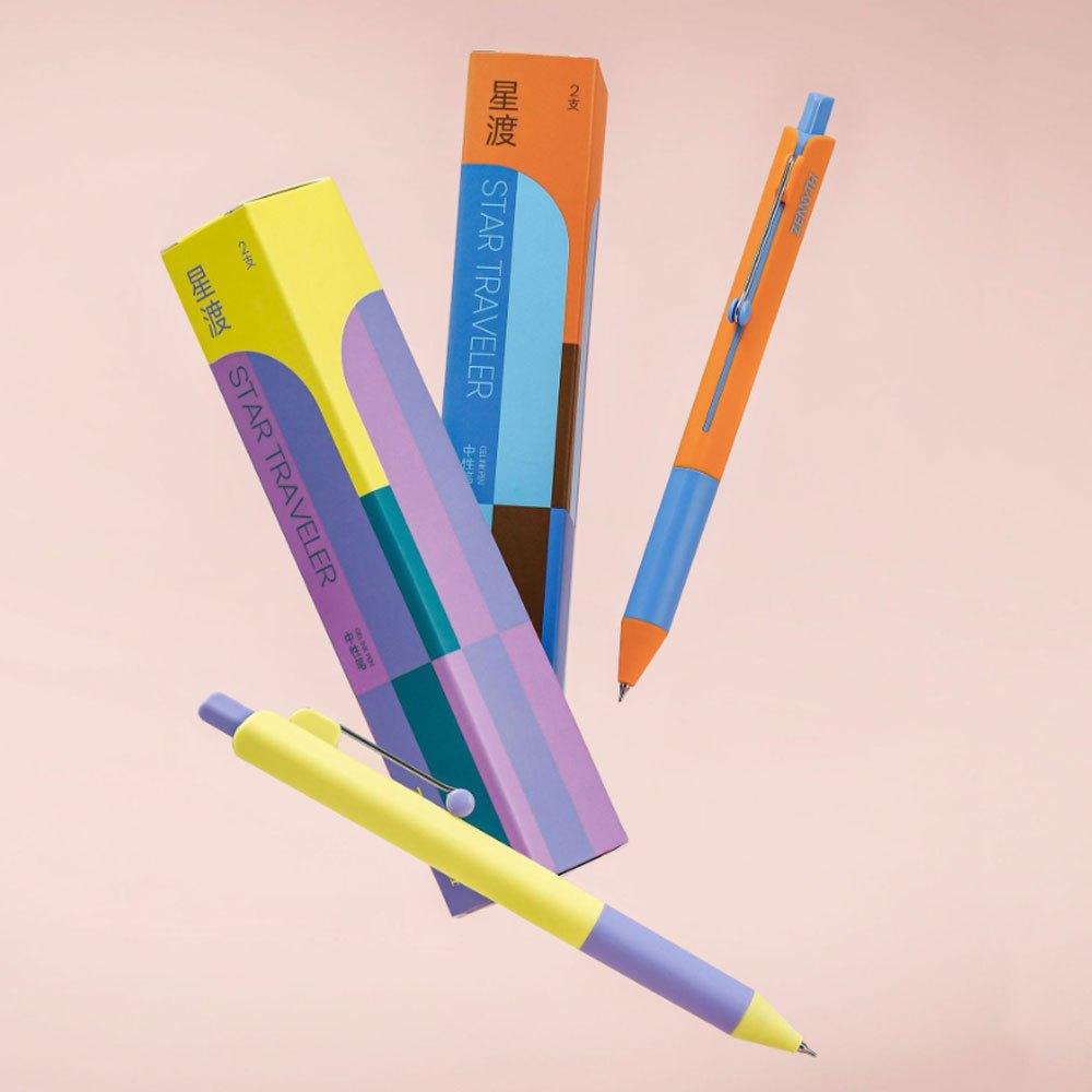 4pcs Aesthetic Gradient Series Gel Pens 0.5mm CS Tip Smooth Writing Black Color Ink Pens with Roller Clip Stationery
