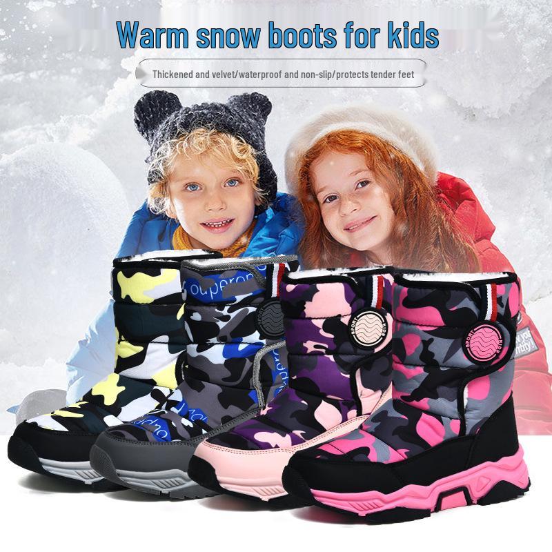 Kids' Winter Snow Boots - Warm, Velvet-Lined, Anti-Slip Leather Shoes for Outdoors