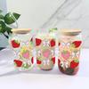 16oz Strawberry Bow Printed Drinking Glass Can With Bamboo Lid Straw Various Patterns Iced/Coffee Tumbler For Christmas Gift