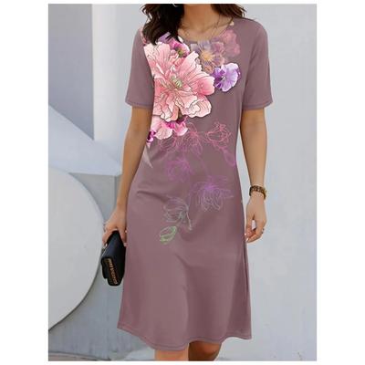 Color Conflict Women's Dress Short-sleeved Dress 3d Floral Print Party Street Wear Elegant Pullover Summer Casual Loose Dress