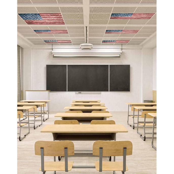 4 Pack Fluorescent Light Cover for Ceiling Lights, American Flag Magnetic Classroom Light Filters 4x2 Feet, Vintage Blue Red USA Flag Decorative