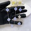 Women Jewelry Set Purple Chalcedony Necklace Rose Quartz Four Leaf Clover Pendant Chain Bracelet Gift
