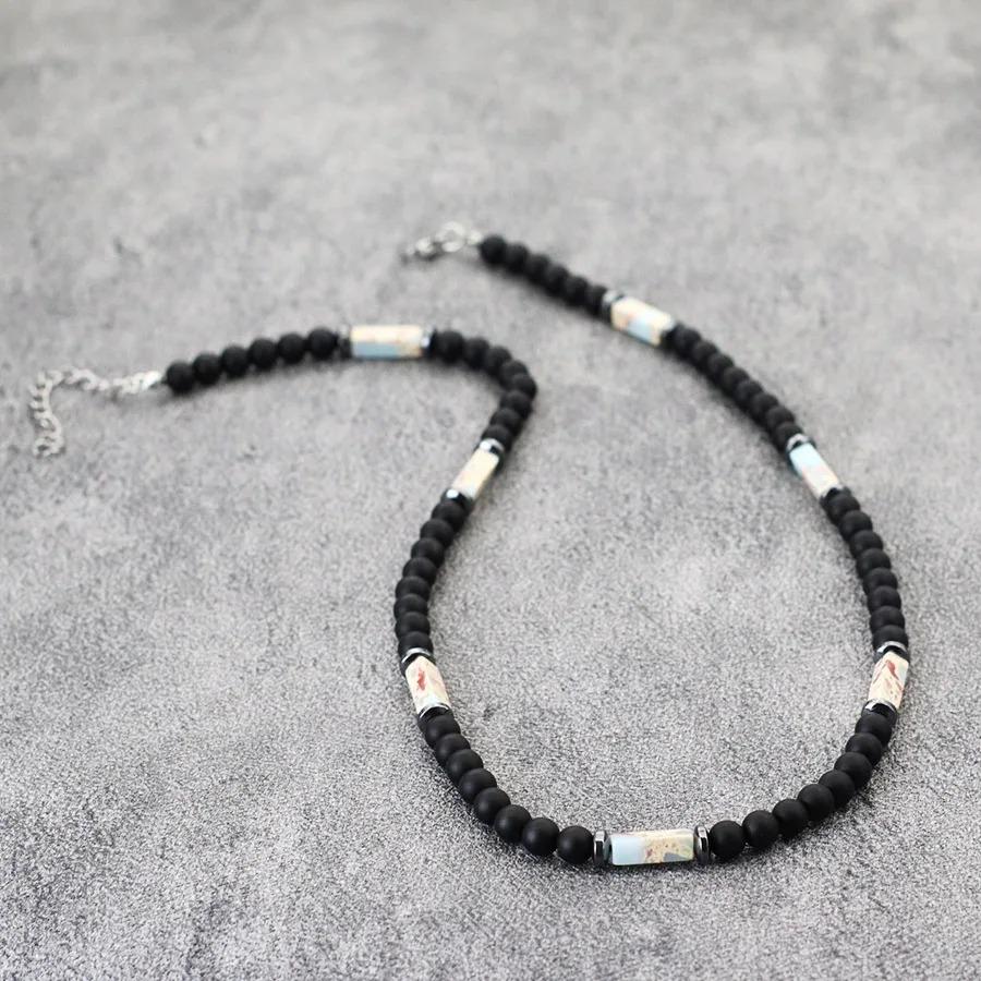 

Вишукане намисто з каменю онікс класу А 6 мм для чоловіків, ручної роботи, з натуральними намистинами тигрового ока та говліту, для медитації, зцілення, чоловічі прикраси