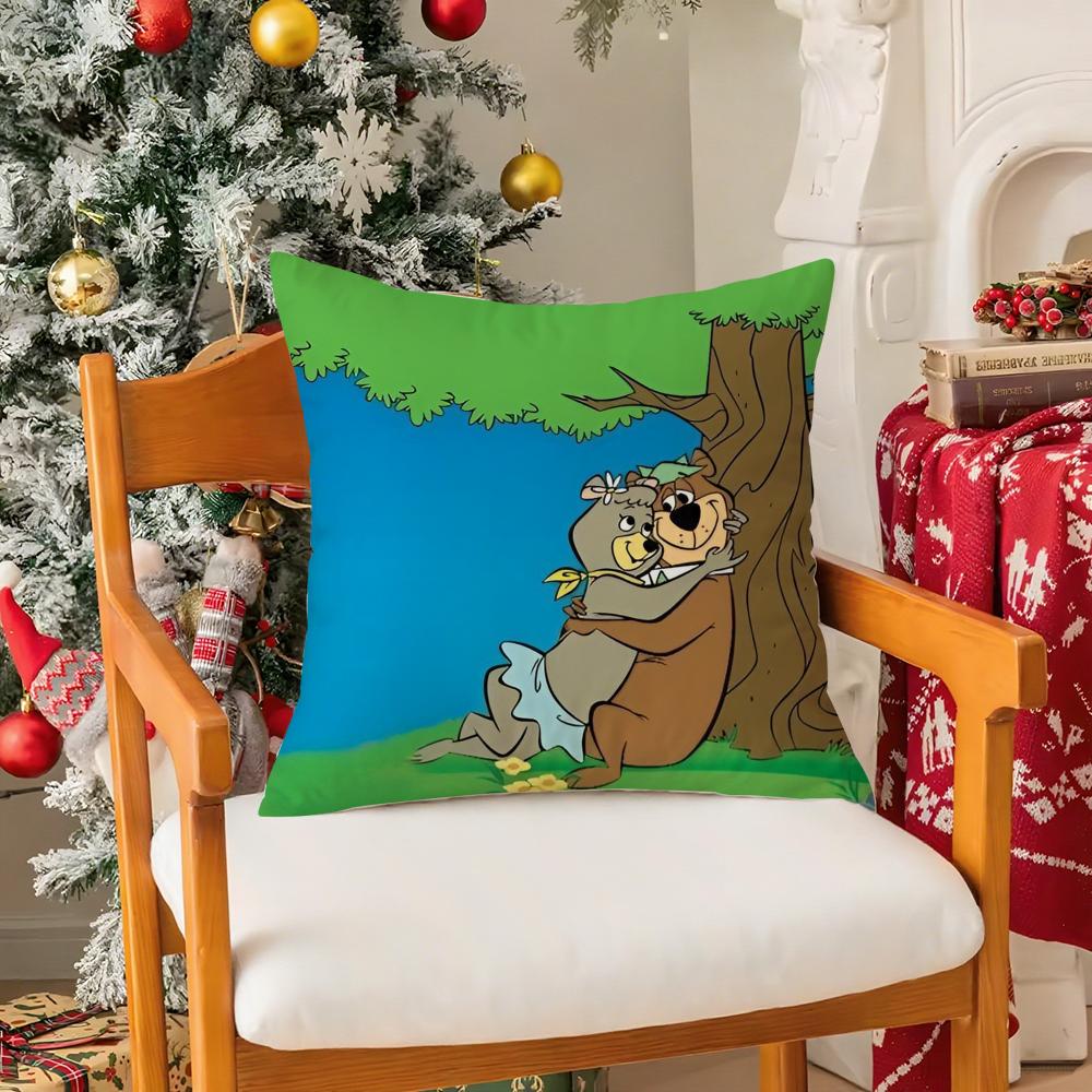Cartoon Characters Yogi BearC Pillow Case Silky Short Plush with Invisible Zipper Dustproof Sofa Cushion Cover for Home Decor