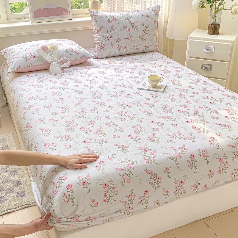 100% Cotton Bed Sheets Flower Printed Fitted Bed Sheet On Elastic Single/Queen/King Pure Cotton Bedsheets Sabanas Matrimoniales