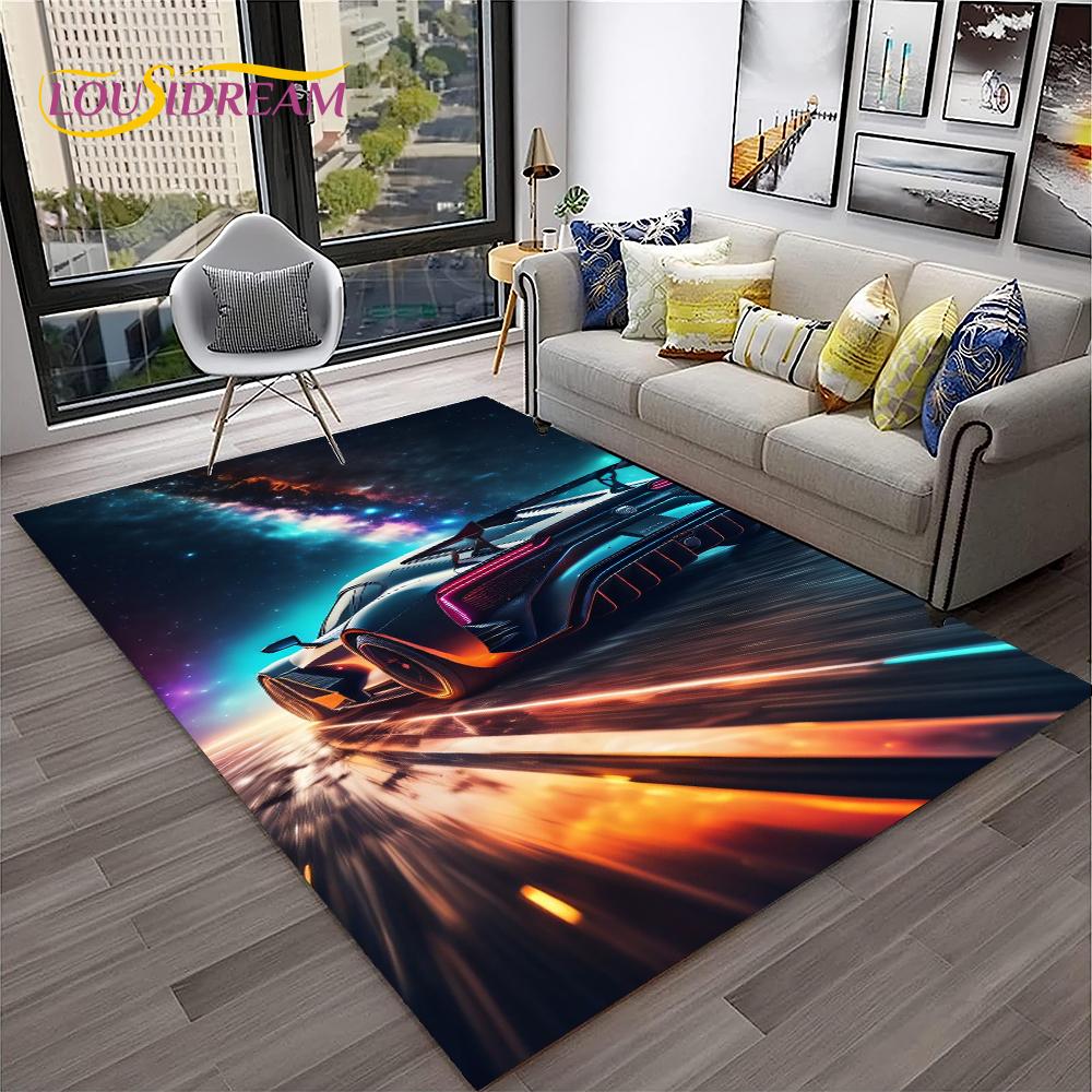 Sports Car Racing Car Carpet Rug for Home Living Room Bedroom Playroom Sofa Doormat Decor,Kids Game Area Rug Non-slip Floor Mat