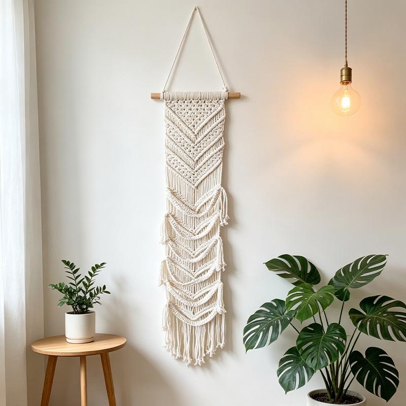 Bohemian-style multi-layered fringed woven wall hanging, hand-woven macaron tapestry, Bohemian-style room décor