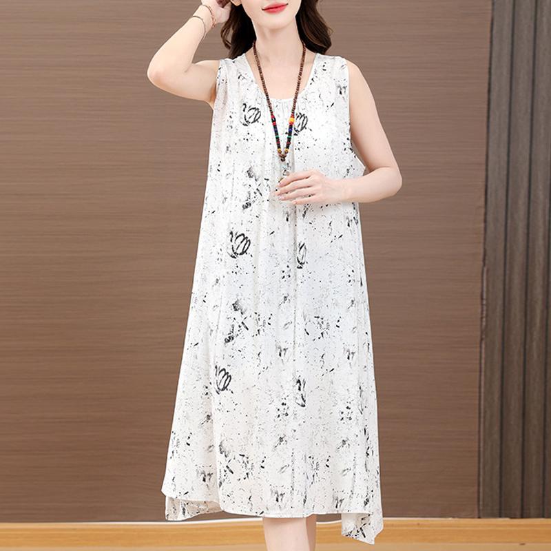 Elegant Woman Summer Dress Casual Loose Plus Size Sleeveless Dresses Female Clothing