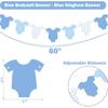 Blue Gingham Baby Shower Banner, Bodysuit Paper Garland with Clothesline, Boy or Girl Banner Baby Shower Decoration