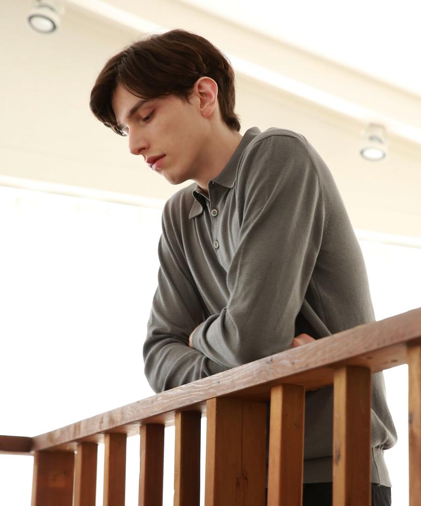 BELLIEF Essential Soft Long Sleeve Polo Knit (Stone Grey)