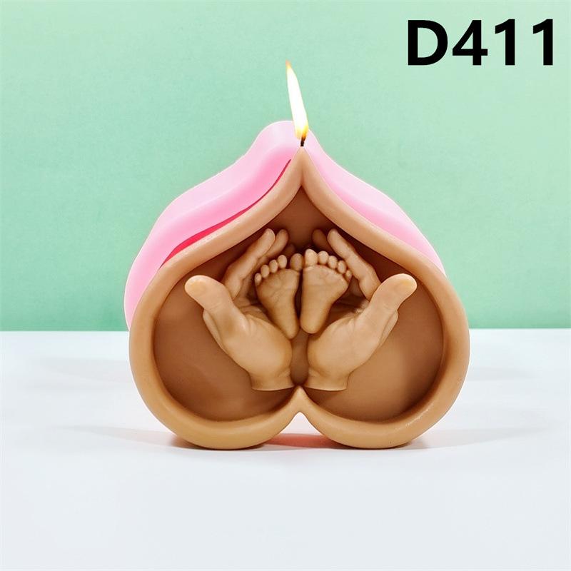 DIY Mother With Baby Statue Silicone Mold Power Hands Heart Silicone Mold Hand hold Feet Soy Wax Candle Mould For Father's Day