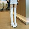 Women's High-heeled Boots Autumn and Winter New Thick-heeled Large-size Lace Spliced Knee Boots