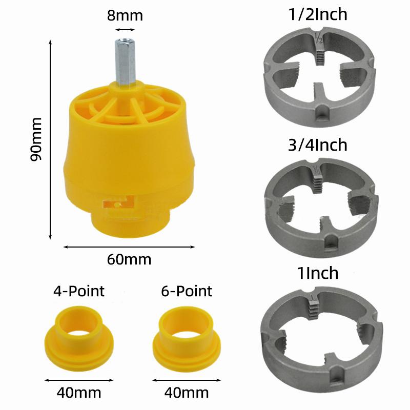 

Комплект резьбонарезных головок для труб из ПВХ 1/2 дюйма, 3/4 дюйма, 1 дюйм, круглая трубная головка 4/6 точек, инструменты для ремонта сантехники из ПВХ, аксессуары